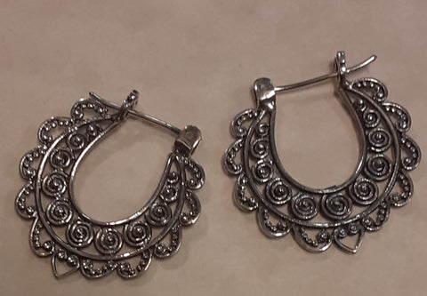 Sterling Silver Earrings ~ Filigree Hoops