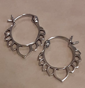 Sterling Silver Earrings ~ Lotus Hoops