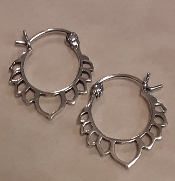 Sterling Silver Earrings ~ Lotus Hoops