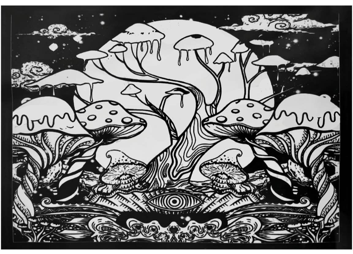 Tapestry ~ Black & White Mushrooms