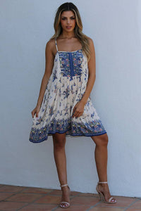 Sweet Flowy Mini Dress ~ Cream & Blue