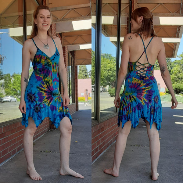 Lace Back Tie-Dye Dress - Turquoise!