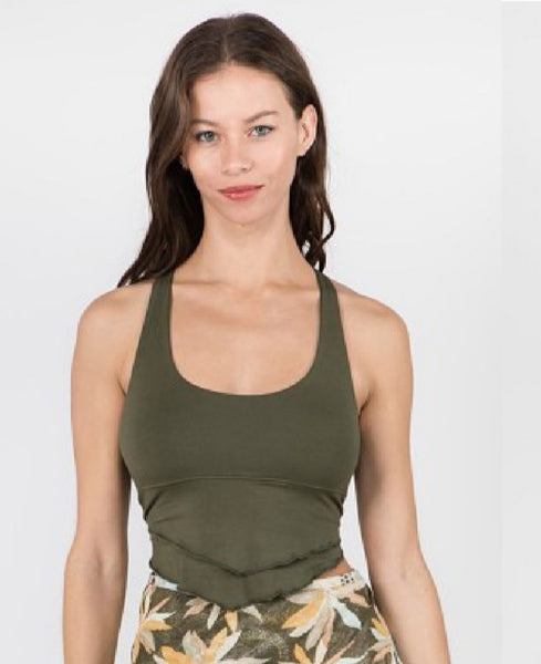 Lace Back Crop Top - Olive Green