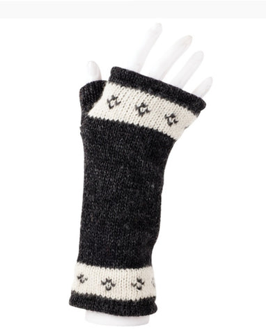 Fingerless Gloves  ~ Wool & Fleece Lined ~ Dark Gray & White